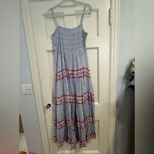 Oliphant Blue and Red Striped Maxi Dress